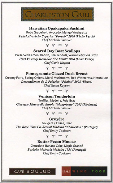 Menu Charleston Grill