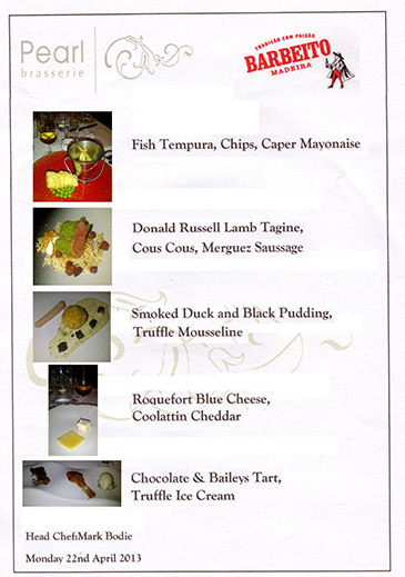 Menu Pearl Brasserie